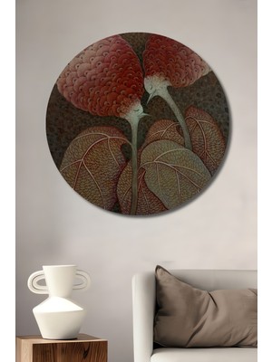 Büyülü Çiçeklerin Dansı Sulu Boya Görünümlü Ahşap Dekoratif Tablo Yuvarlak Duvar Tablosu