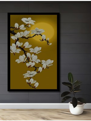 Zarif Manolya Salkımı Yağlı Boya Görünümlü Ahşap Ev,antre,salon,ofis,mutfak Tablo Çerçeve Görünümlü