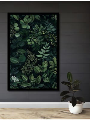 Yeşil Orman Yaprakları Sulu Boya Görünümlü Ahşap Ev,antre,salon,ofis,mutfak Tablo Çerçeve Görünümlü