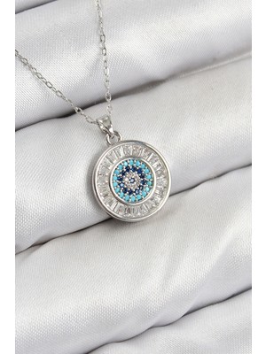 Shopwave Pirinç Zirkon Taşlı Su Yolu Nazar Model Gümüş Renk Kadın Kolye - TJ-BKO10429