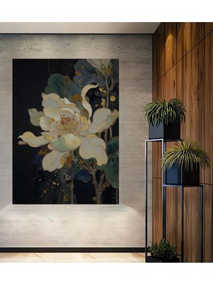 Büyük Beyaz Çiçek Sulu Boya Görünümlü Ahşap Dekoratif Ev,antre,salon,ofis,mutfak,yatak Odası Tablo