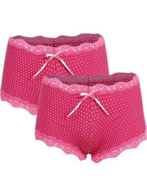 İbrahim Burak Etiler Collection Moda Çizgi Kadın Pamuklu 2li Boxer Kırmızı 40266