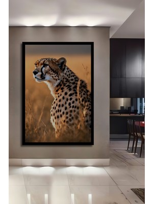 Cheetah Yağlı Boya Görünümlü Ahşap Ev,antre,salon,ofis,mutfak,yatak Odası Tablo Çerçeve Görünümlü