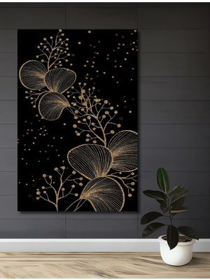 Altın Varaklı Yaprak Dallar Modern Sanat Ahşap Dekoratif Ev,antre,salon,ofis,mutfak Tablo