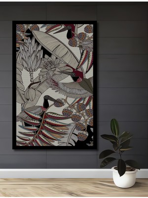 Tropikal Kuşlar Yağlı Boya Görünümlü Ahşap Ev,antre,ofis,mutfak,yatak Odası Tablo Çerçeve Görünümlü