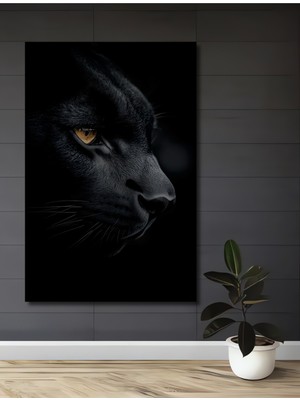 Büyüleyici Kara Panter Gerçekçi Siyah Beyaz Görünümlü Ahşap Dekoratif Ev,antre,salon,ofis Tablo