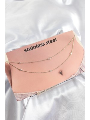 Shopwave 316L Çelik Zirkon Taşlı Damla Model Gold Renk Göbek Zinciri - TJ-BKGZ10342