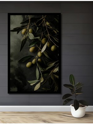 Zeytin Dalı Yağlı Boya Görünümlü Ahşap Ev,antre,ofis,mutfak,yatak Odası Tablo Çerçeve Görünümlü