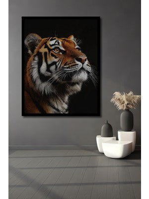 Aslan Yürekli Kaplan Yağlı Boya Görünümlü Ahşap Ev,antre,salon,ofis,mutfak Tablo Çerçeve Görünümlü