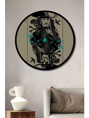 Jack Sparrow Kaptan Yağlı Boya Görünümlü Sanat Tablosu Yuvarlak Duvar Tablosu Çerçeve Görünümlü