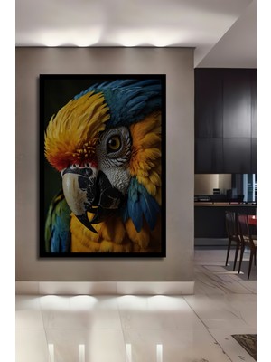 Büyüleyici Macaw Kuş Ev,antre,salon,ofis,mutfak Tablosu Sulu Boya Görünümlü Ahşap Çerçeve Görünümlü