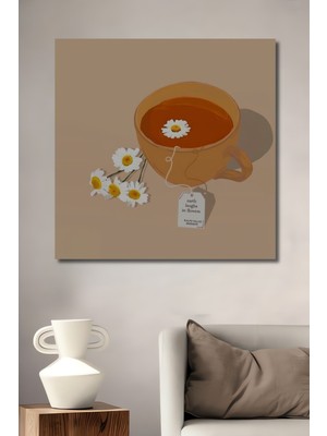 Papatyalı Çay Fincanı Yağlı Boya Görünümlü Ahşap Dekoratif Ev,antre,salon,ofis,mutfak Tablo