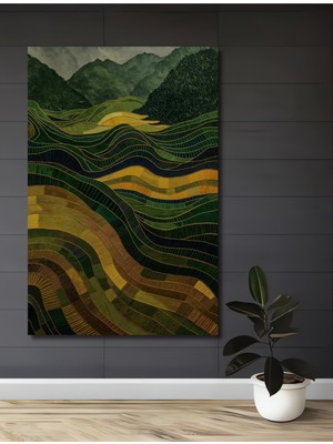 Yeşil Dalgalar Sulu Boya Görünümlü Ahşap Dekoratif Ev,antre,salon,ofis,mutfak,yatak Odası Tablo