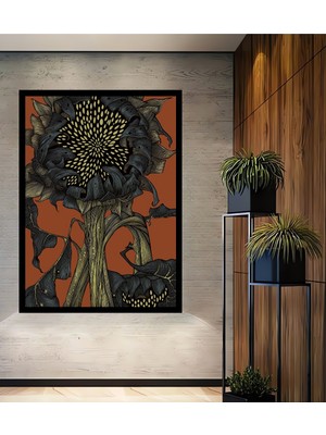 Dinamik Ay Çiçeği Sanat Ev,antre,salon,ofis,mutfak,yatak Odası Tablosu Çerçeve Görünümlü