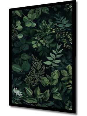 Yeşil Orman Yaprakları Sulu Boya Görünümlü Ahşap Ev,antre,salon,ofis,mutfak Tablo Çerçeve Görünümlü