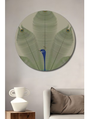 Görkemli Tavus Kuşu Sanat Tablosu Yuvarlak Duvar Tablosu