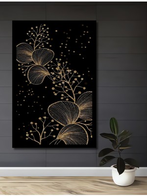 Altın Yaprak Çizimli Parlak Soyut Sanat Ahşap Ev,antre,ofis,yatak Odası Tablo Çerçeve Görünümlü