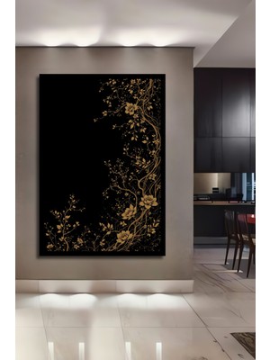 Altın Dal ve Çiçek Sanatı Görünümlü Ahşap Ev,antre,ofis,mutfak,yatak Odası Tablo Çerçeve Görünümlü