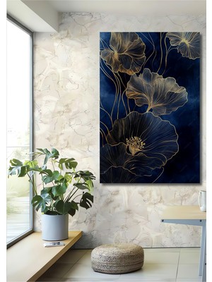Altın Varaklı Siyah Gül Sulu Boya Görünümlü Dekoratif Ahşap Ev,antre,salon,ofis,mutfak Tablo