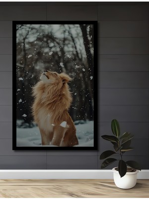 Aslan Karakalem Görünümlü Ahşap Ev,antre,salon,ofis,mutfak,yatak Odası Tablo Çerçeve Görünümlü