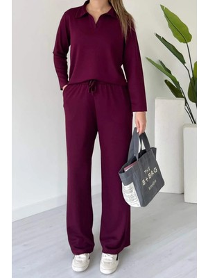 Balenbi Kadın Modal Kumaş Polo Yaka Uzun Kollu Takım 1126