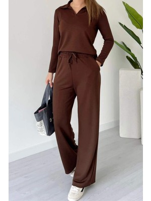 Balenbi Kadın Modal Kumaş Polo Yaka Uzun Kollu Takım 1126