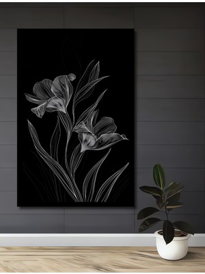 Zarif Beyaz Çiçek Illüstrasyonlu Ahşap Ev,antre,ofis,mutfak,yatak Odası Tablo Çerçeve Görünümlü