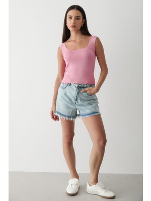 Jaste Kadın Kolsuz Kalın Askılı Kare Yaka Triko Atlet