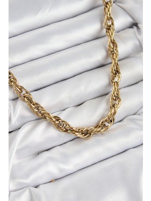 Shopwave 316L Çelik Halat Model Gold Renk Kadın Kolye - TJ-BKO10481