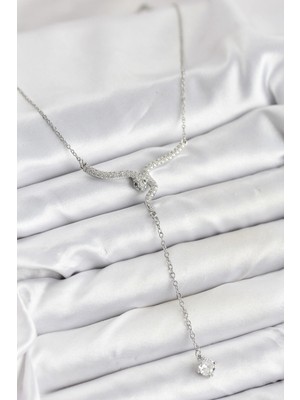 Shopwave 316L Çelik Zincir Gümüş Renk Yılan Model Y Kolye - TJ-BKO10663