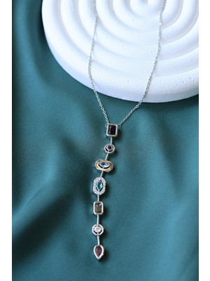First Jewelry E Ticaret Ve Pazarlama Limited Şirketi Çelik Renkli Taşlı Y Aura Silver Kolye