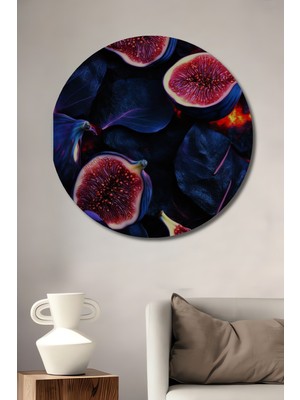 Mor Yapraklı Incir Sanat Ahşap Dekoratif Tablo Yuvarlak Duvar Tablosu