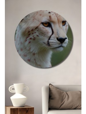 Çita Portresi Yağlı Boya Görünümlü Tablo Yuvarlak Duvar Tablosu