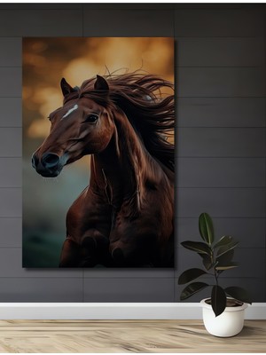 Asalet Dolu At Portresi Yağlı Boya Görünümlü Ahşap Dekoratif Ev,antre,salon,ofis,mutfak Tablo