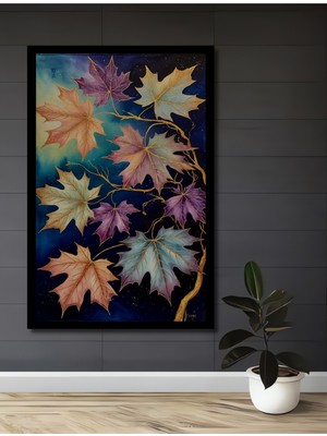 Büyülü Yapraklar Sulu Boya Görünümlü Ahşap Ev,antre,ofis,mutfak,yatak Odası Tablo Çerçeve Görünümlü