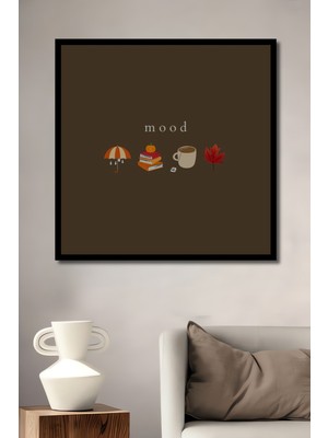 Sonbahar Temalı Kitap Kahve ve Yaprak Görünümlü Ahşap Ev,antre,ofis,mutfak Tablo Çerçeve Görünümlü