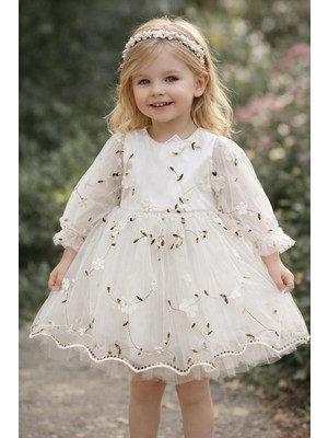 Bes Trend Kız Çocuk Bayramlık Elbise Mevsimlik Pamuklu 3D Boyutlu Gül Detaylı Tüllü Astarlı 1-5 Yaş Aralığı