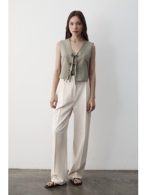 Jaste Kadın Bağlamalı Keten Yelek ÇAĞLA