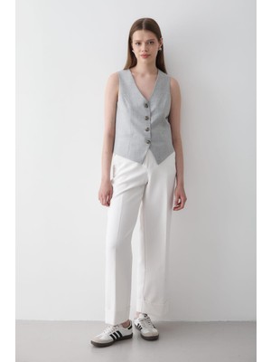 Jaste Kadın Astarlı Düğme Detaylı Yelek GRİ