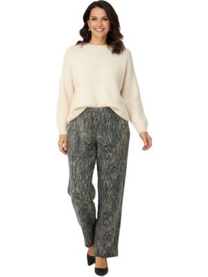 Oppland Kadın Pantolon Kalın Kışlık Cepli Şardonlu Pamuk Dokulu Beli Lastikli Yağmur Desenli