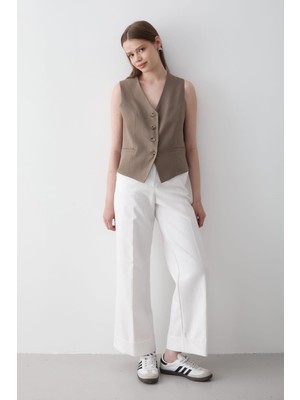 Jaste Kadın Astarlı Düğme Detaylı Yelek HAKİ