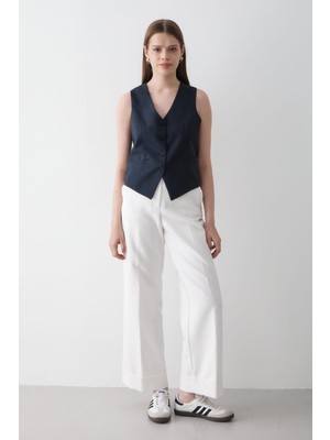 Jaste Kadın Astarlı Düğme Detaylı Yelek LACİVERT