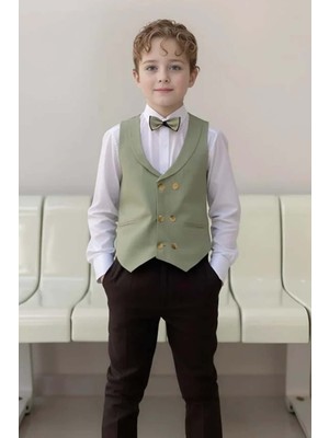 Riccotarz Erkek Bebek Takım Elbise New Düğmeli Yelek Yeşil Alt Üst Takım