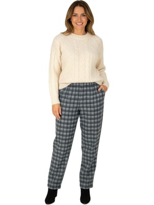 Oppland Kadın Pantolon Kalın Kışlık Cepli Şardonlu Pamuk Dokulu Beli Lastikli Yağmur Desenli