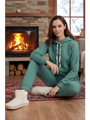 Aydoğan Kadın Kapüşonlu Uzun Kol Kalın Kumaş Pijama Takımı 240434 MINT01