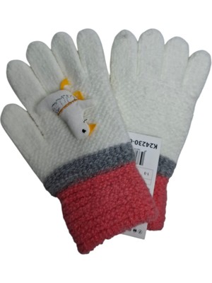 Spteks Kitti Kız Çocuk 4-8 Yaş Krem Renk Maskot Figürlü Kışlık Örme Eldiven
