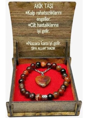 Begün Kahverengi Siyah Akik Taşı Bileklik Ahşap Kutulu Kolye Seti...doğal Taş Akik Kolye ve Bileklik Seti