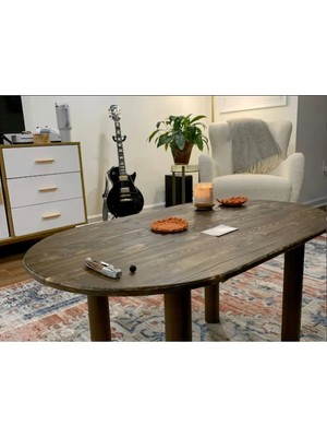 Furnirem Masif Çam Ahşap Oval Orta Sehpa  Modern Salon Sehpası  76X45 cm
