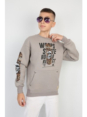 Moresun Üç Iplik Şardonlu Baskılı Kanguru Cepli Erkek Çocuk Günlük Sweatshirt