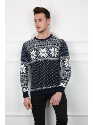 Moresun Erkek Kar Desenli Kışlık Günlük Triko Kazak